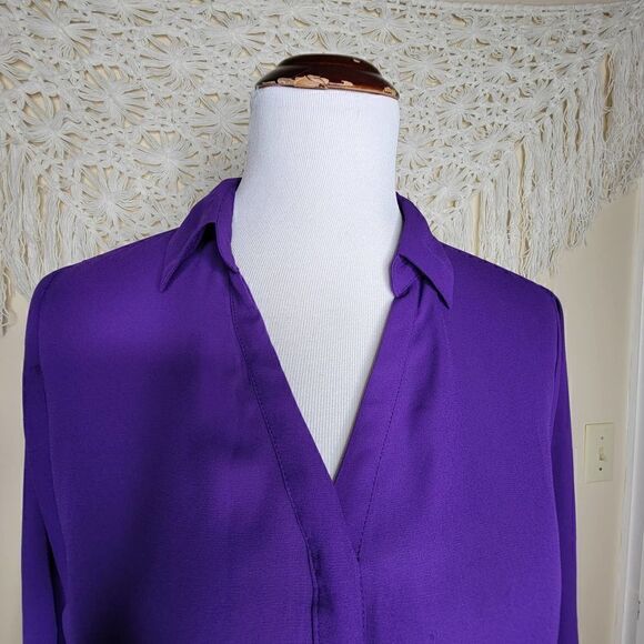 Worthington Long Sleeve Button Front Blouse Purple Size Petite Medium - Picture 10 of 13